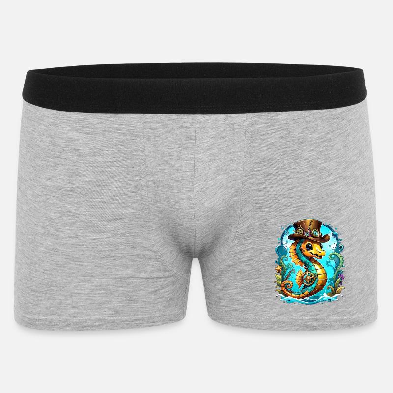 Niedliches Steampunk-Seepferdchen - Männer Boxer Shorts - Grau meliert