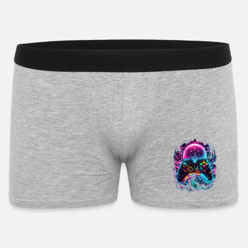 Synthwave Cyberpunk Gaming Controller - Männer Boxer Shorts - Grau meliert