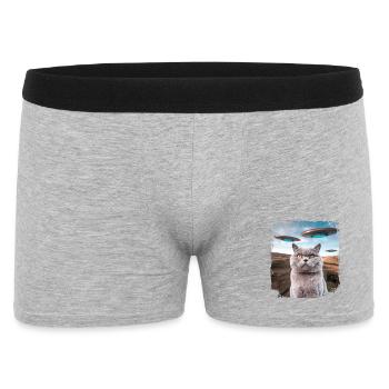 Funny British Shorthair Cat selfie with Alien UFOs - Men's Boxer Shorts - heather grey - Front