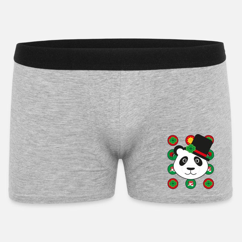 Neujahr Panda mit Kleeblatt. - Männer Boxer Shorts - Grau meliert