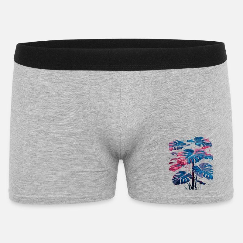 Retro Monstera Pflanze Neon Synthwave - Männer Boxer Shorts - Grau meliert