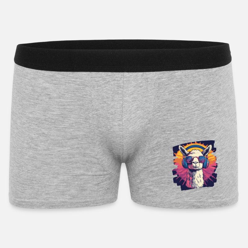Lama Kopfhörer - Männer Boxer Shorts - Grau meliert