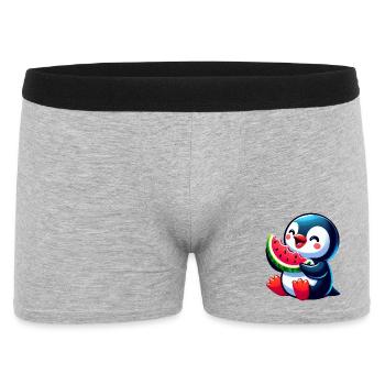 Cute Penguin Melon Watermelon Summer Cartoon - Men's Boxer Shorts - heather grey - Front