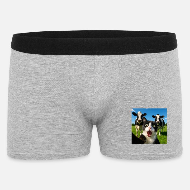 Süße Katze Kuh Selfie Geschenkidee - Männer Boxer Shorts - Grau meliert
