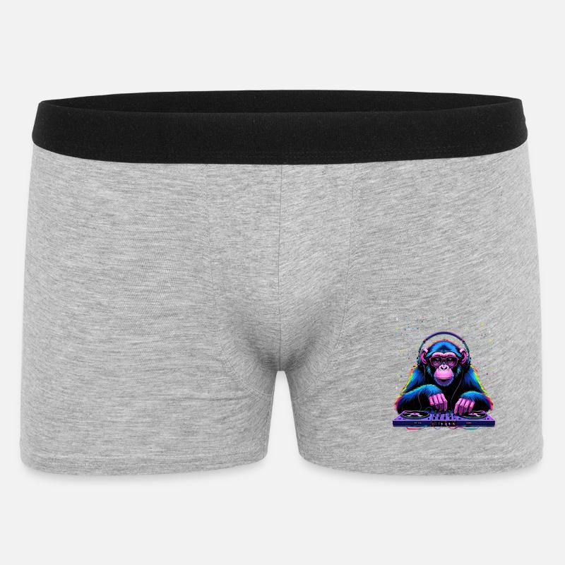 Bunter DJ-Affe mit Kopfhörern und Brille - Männer Boxer Shorts - Grau meliert