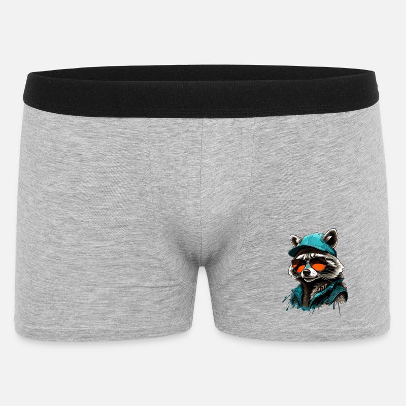 Cooler Waschbär mit Sonnenbrille und Cap - Männer Boxer Shorts - Grau meliert
