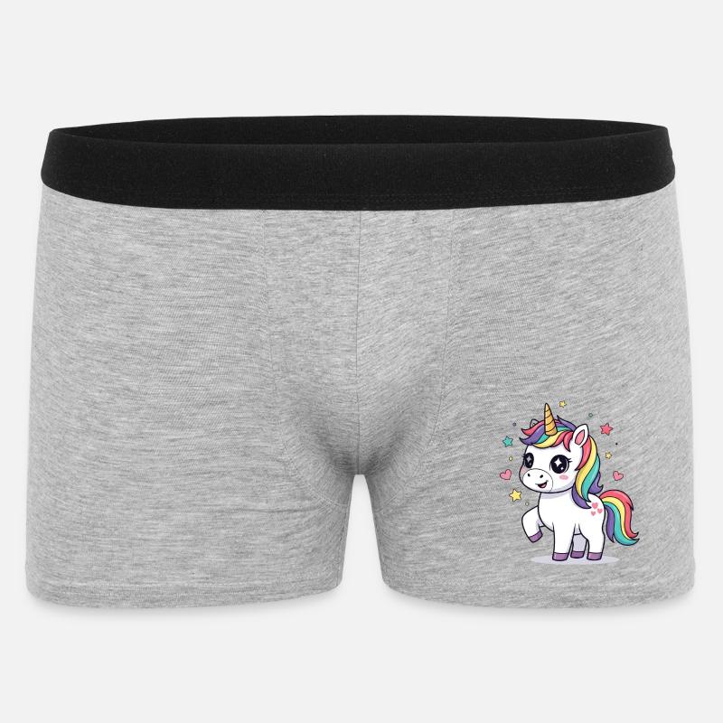 Verspieltes Einhorn mit Regenbogenmähne - Männer Boxer Shorts - Grau meliert