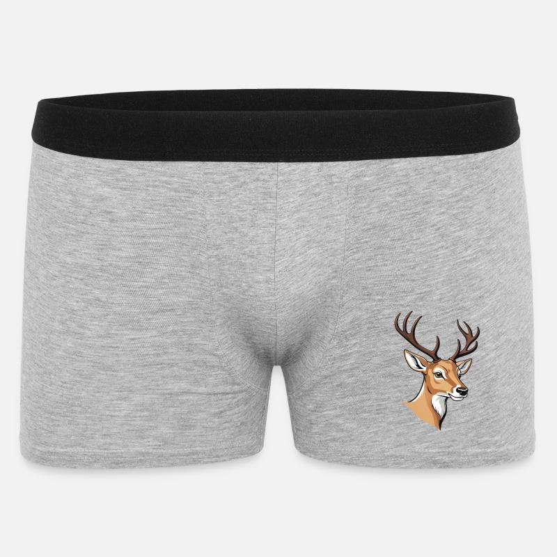 Eleganter Hirschkopf mit Geweih - Männer Boxer Shorts - Grau meliert