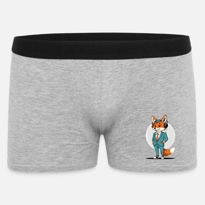 Fuchs im Anzug mit Kopfhörern - Männer Boxer Shorts - Grau meliert