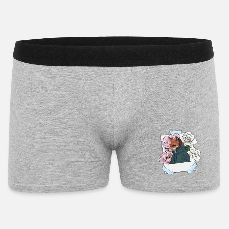 Fuchs mit Kopfhörern und Blumenthema - Männer Boxer Shorts - Grau meliert