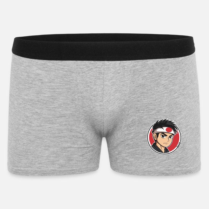 Anime Samurai Charakter Illustration - Männer Boxer Shorts - Grau meliert