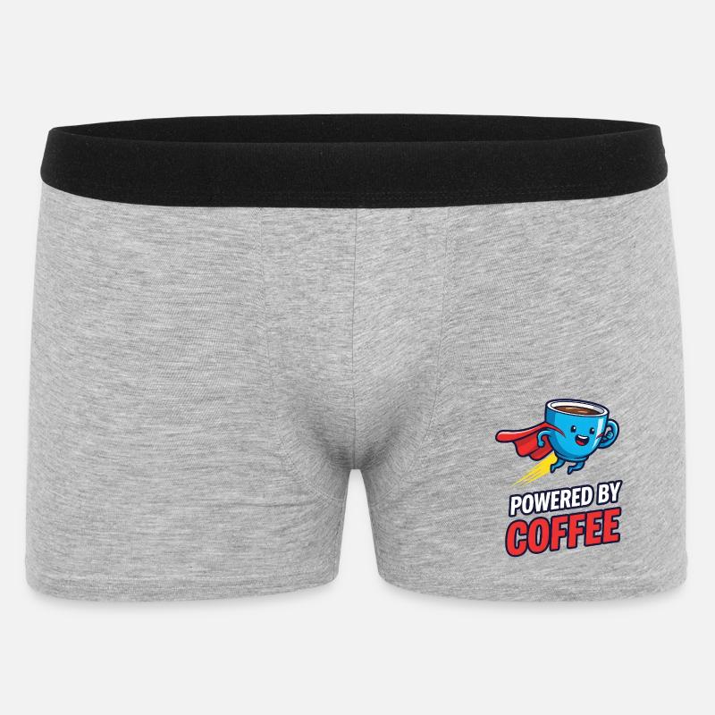 Powered by Coffee Lustiges Kaffee Motiv - Männer Boxer Shorts - Grau meliert