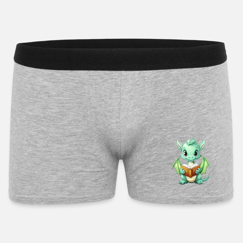 Kritzelnder Drache mit Buch - Männer Boxer Shorts - Grau meliert