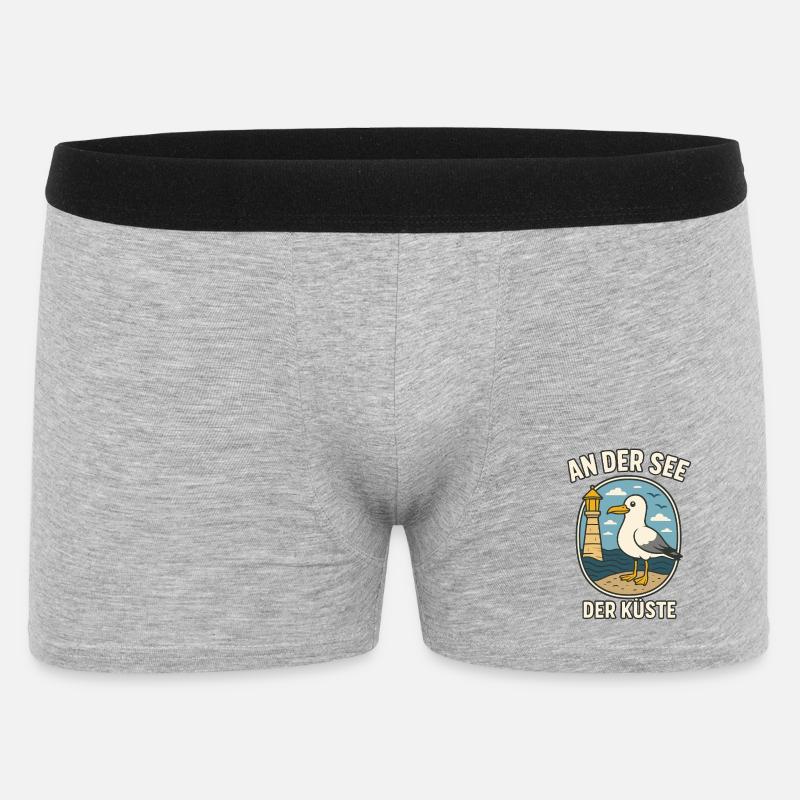 Seemöwe am Küstenleuchtturm - Männer Boxer Shorts - Grau meliert