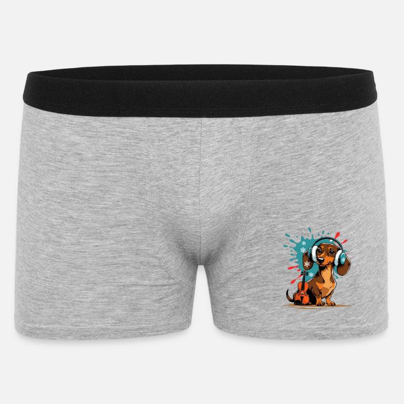 Wintermusik-Dackel mit Kopfhörern - Männer Boxer Shorts - Grau meliert