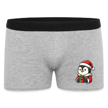 Kuscheliger Pinguin mit Weihnachtsmütze - Männer Boxer Shorts - Grau meliert - Vorne