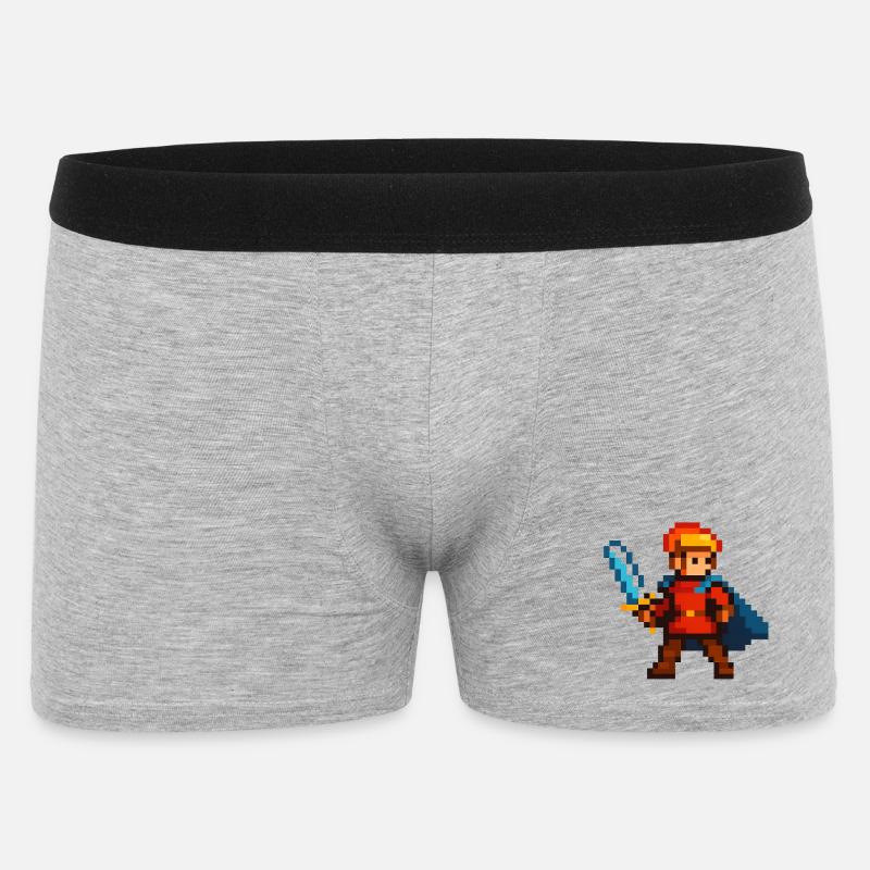 Pixelritter mit Schwert und Cape - Männer Boxer Shorts - Grau meliert