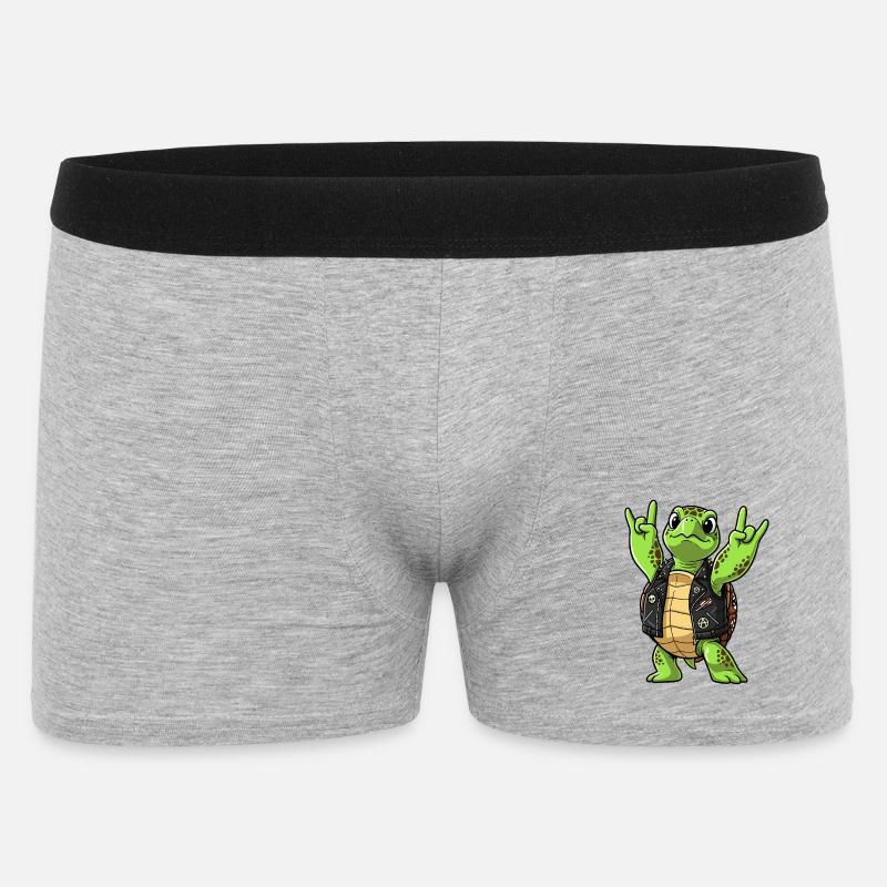 Rock'n'Roll Schildkröte trägt Lederjacke - Männer Boxer Shorts - Grau meliert