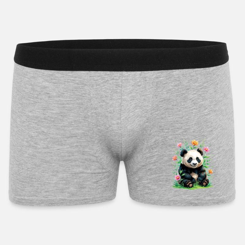 Panda im Blütenwald - Männer Boxer Shorts - Grau meliert