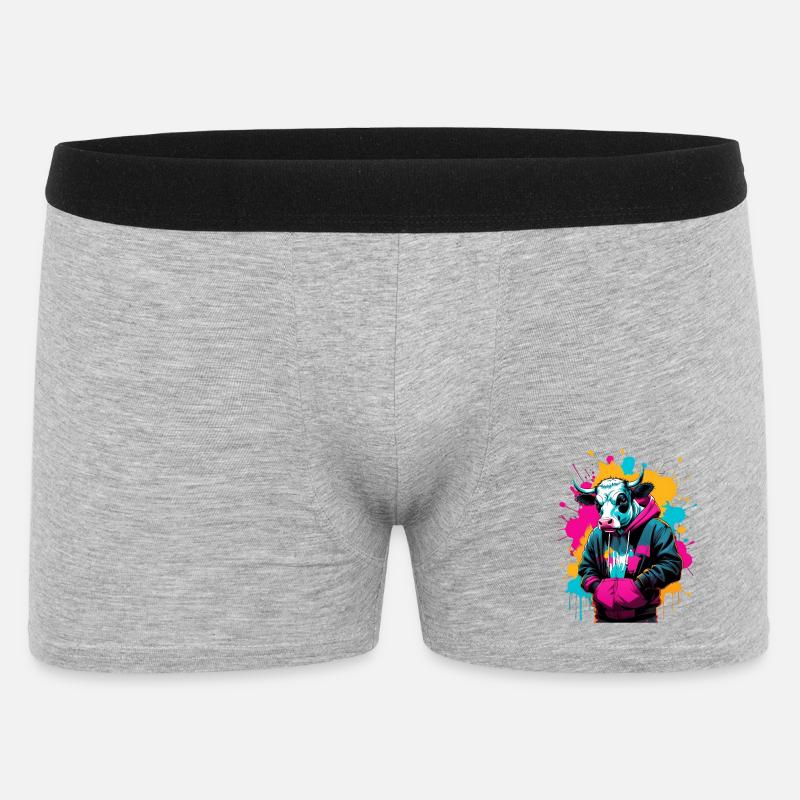 Vache graffiti en sweat à capuche - Boxer Homme - gris chiné
