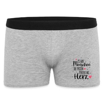 Es gibt Menschen die passen perfekt ins Herz  - Männer Boxer Shorts - Grau meliert - Vorne