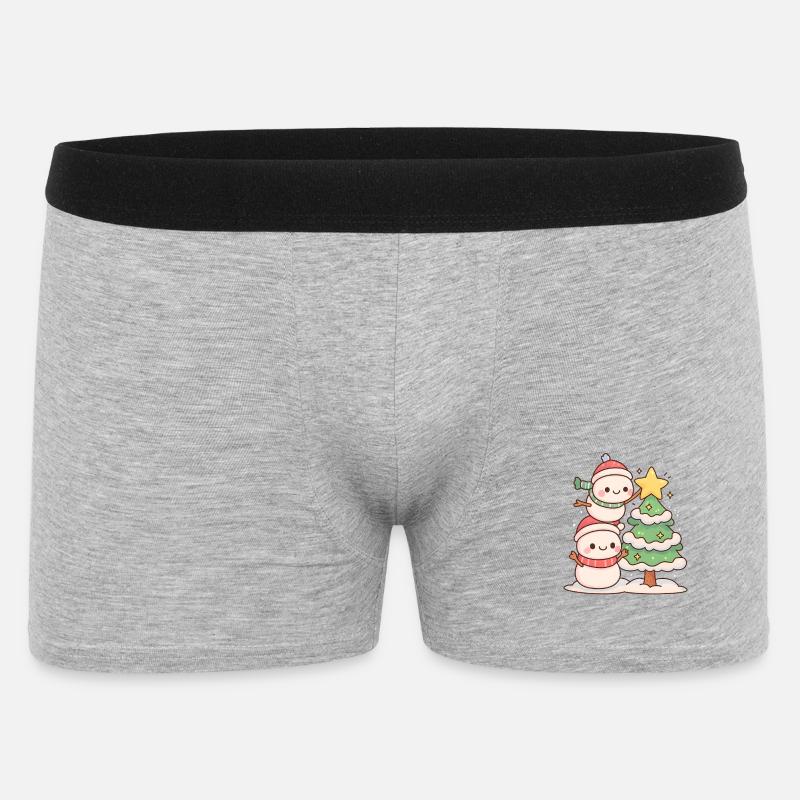 Verschneites Duo mit Tannenbaum, Schneemann - Männer Boxer Shorts - Grau meliert