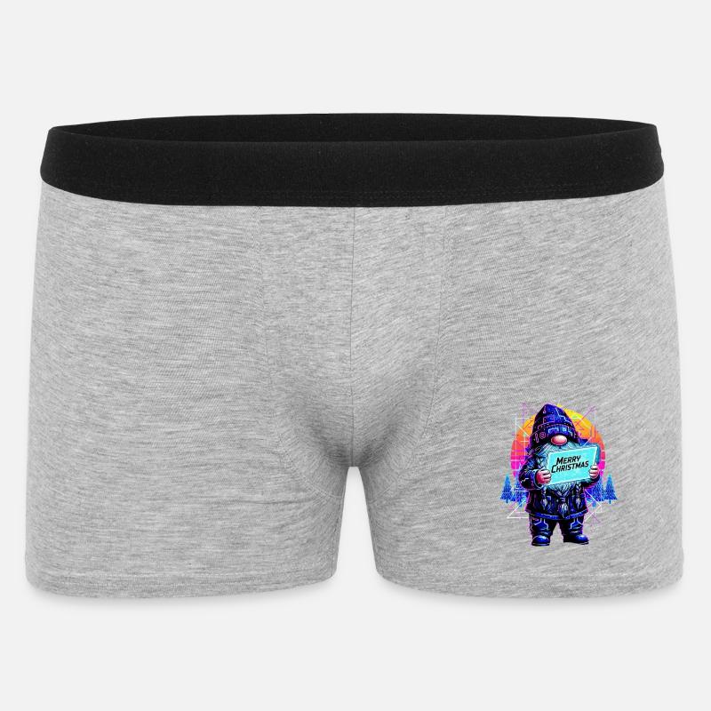 Merry Christmas - Synthwave Gnom 80s - Männer Boxer Shorts - Grau meliert