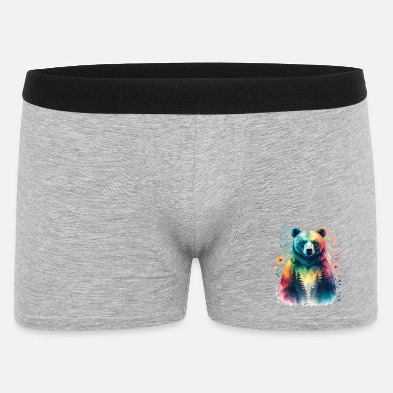 Regenbogenbär im Wald - Männer Boxer Shorts - Grau meliert