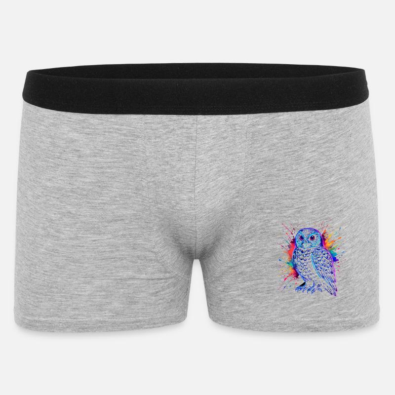 Neon Eule Farb-Splash Kunst Shirt - Männer Boxer Shorts - Grau meliert