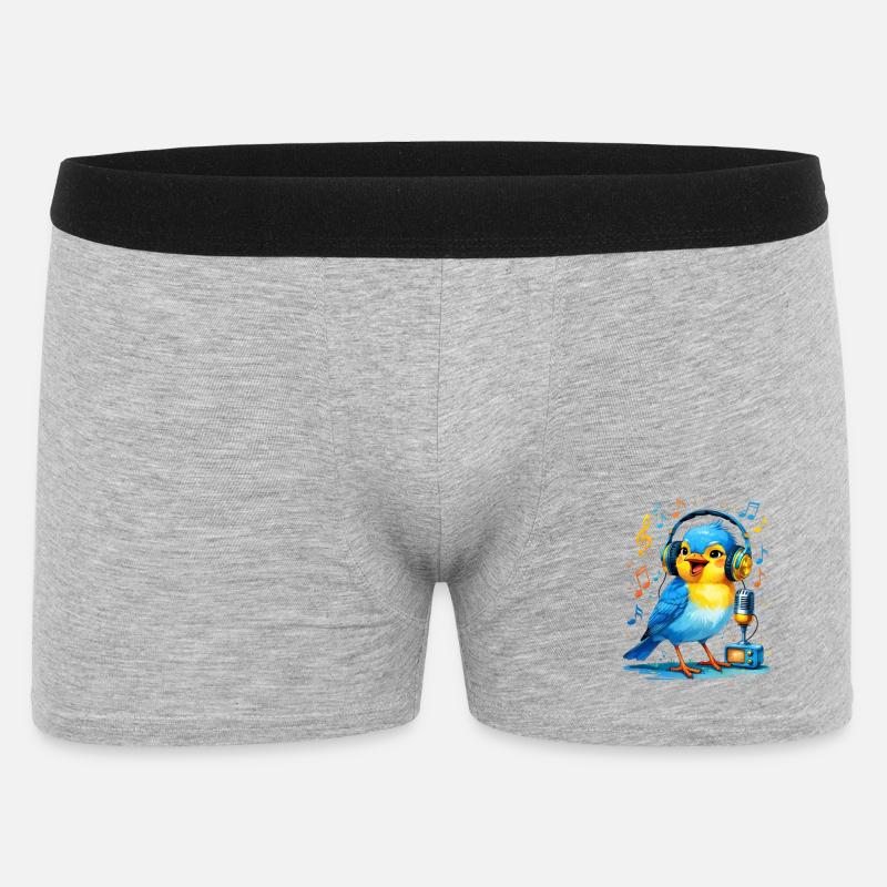 Karaoke Vogel mit Kopfhörern - Männer Boxer Shorts - Grau meliert