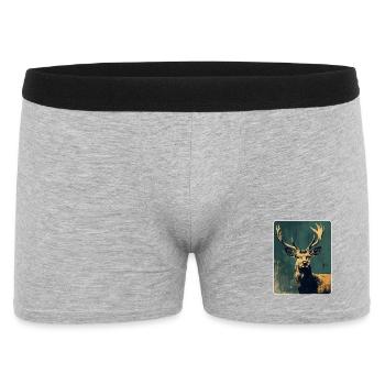 Rentier Hirsch Geweih Reindeer Vintage - Männer Boxer Shorts - Grau meliert - Vorne