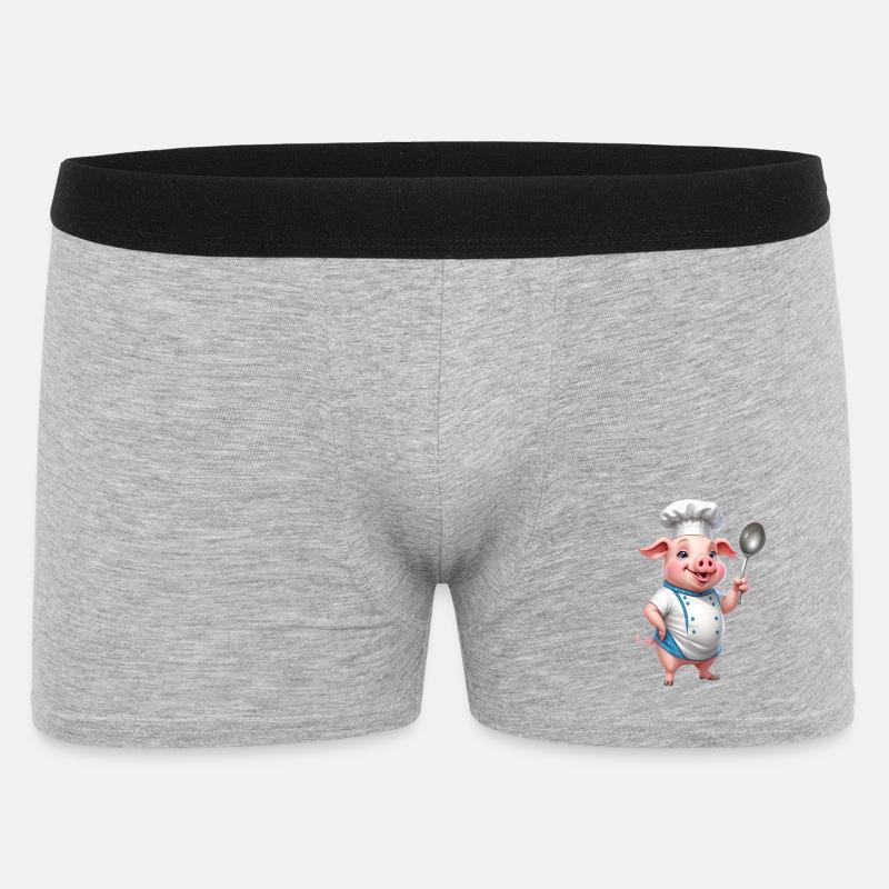 Kochschwein Chef mit Löffel - Männer Boxer Shorts - Grau meliert
