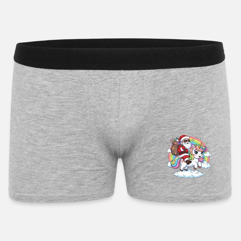 Weihnachtsmann Einhorn  - Männer Boxer Shorts - Grau meliert