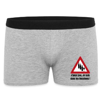 ICH KANN NICHT, ICH STEHE IM STAU! (Wein) - Männer Boxer Shorts - Grau meliert - Vorne