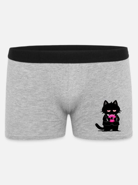 Black cat with pink donut - Men's Boxer Shorts - heather grey