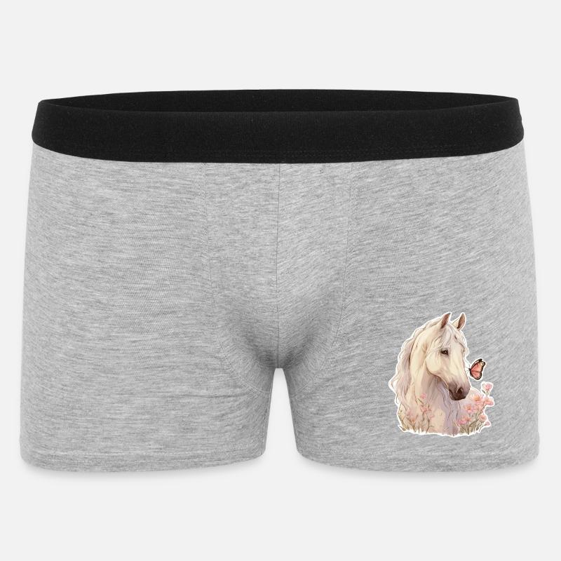 Pferd mit Schmetterling - Männer Boxer Shorts - Grau meliert