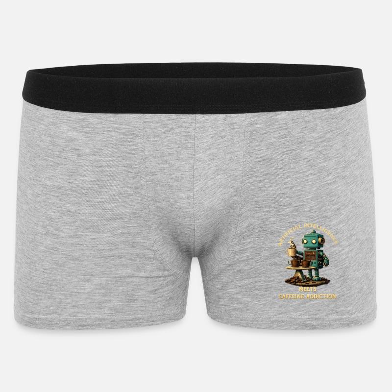 Kaffeeroboter – Künstliche Intelligenz trifft Koff - Männer Boxer Shorts - Grau meliert