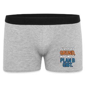 Du bist der Grund warum es Plan B gibt - Männer Boxer Shorts - Grau meliert - Vorne
