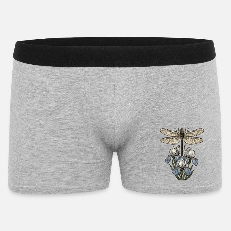 Libellule sur fleurs d’iris - Boxer Homme - gris chiné