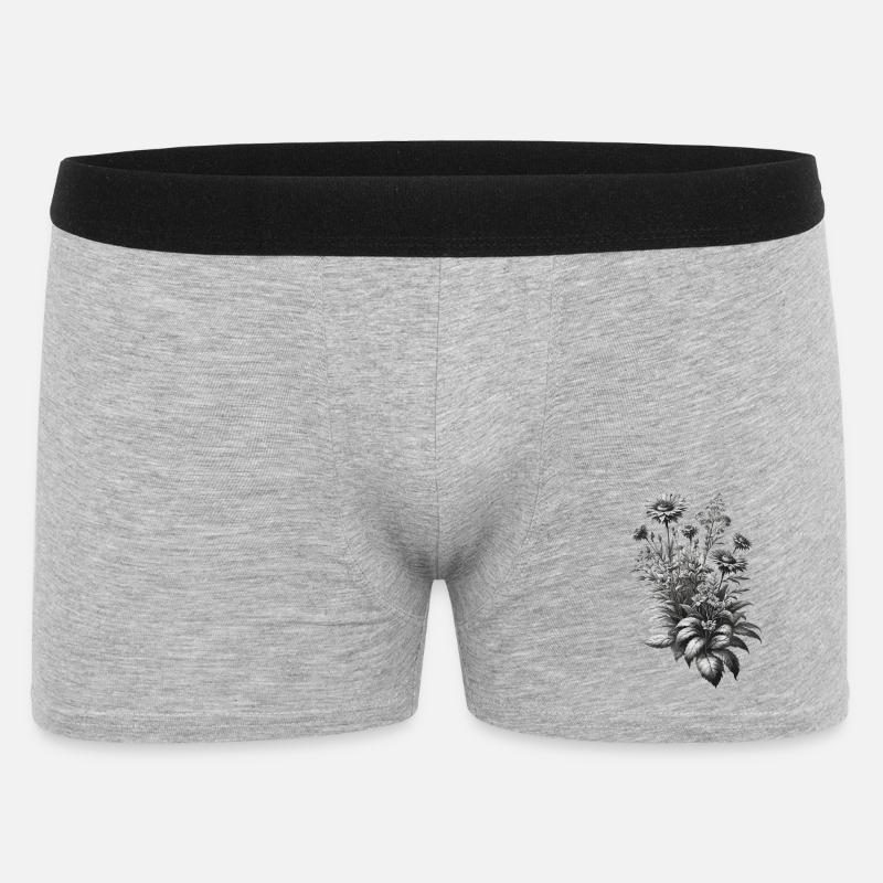 Graue Botanische Blumenbouquet Illustration - Männer Boxer Shorts - Grau meliert