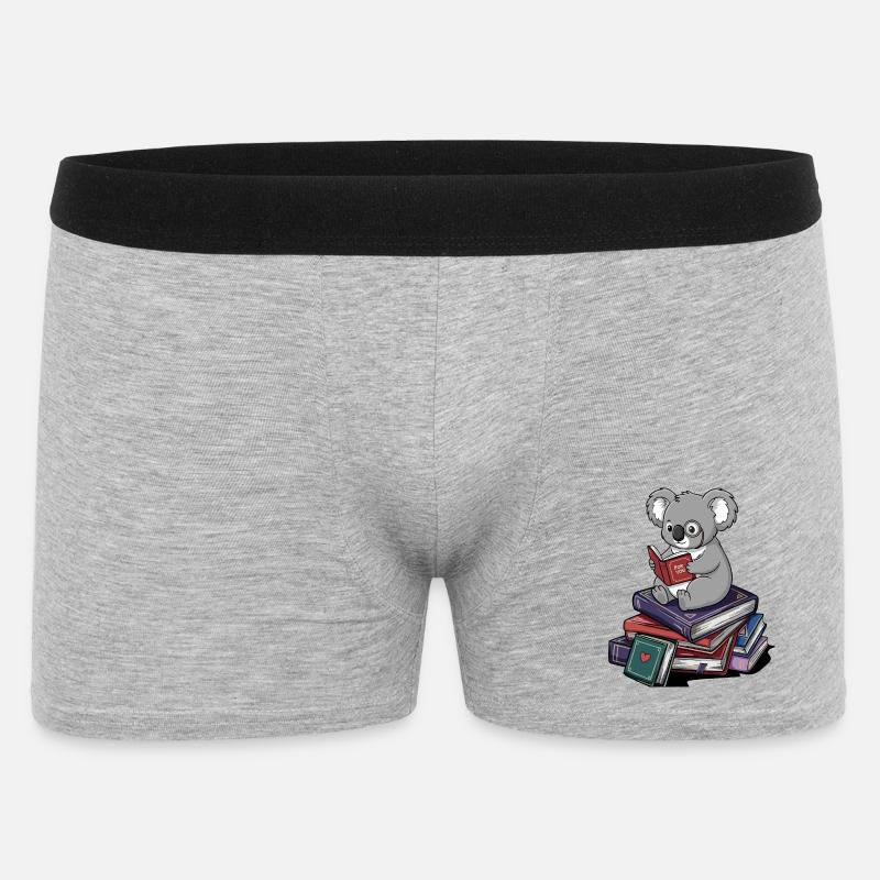 Bücherwurm, Koalabär, Lesebücher Kunst - Männer Boxer Shorts - Grau meliert