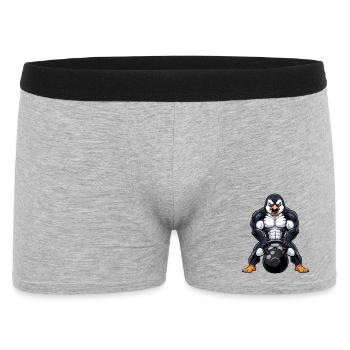Cute Penguin Kettlebell Fitness Workout Cartoon - Men's Boxer Shorts - heather grey - Front