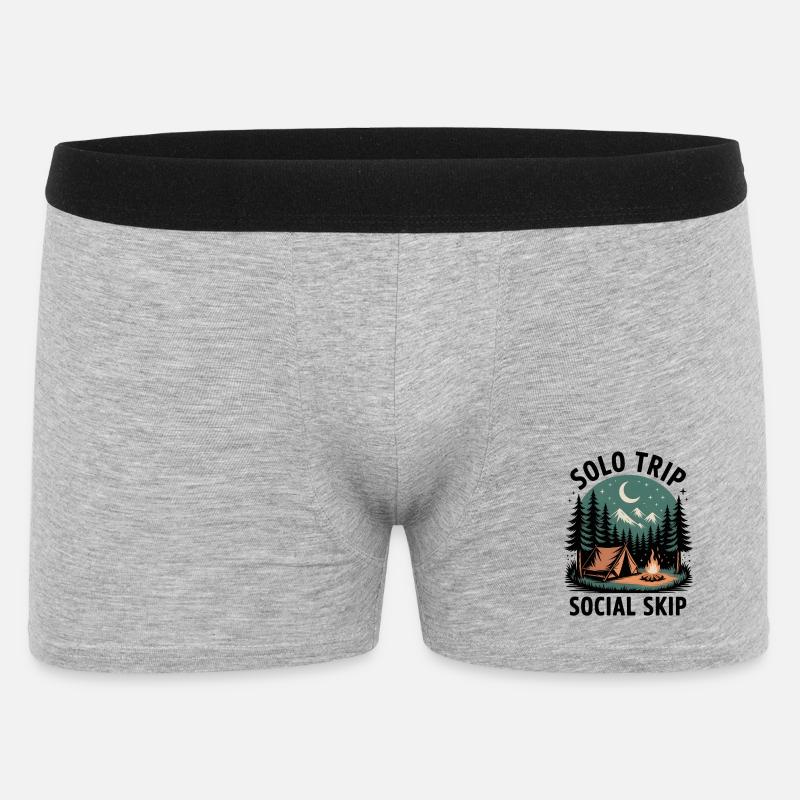 Solo statt Smalltalk | Camping Introvertiert - Männer Boxer Shorts - Grau meliert