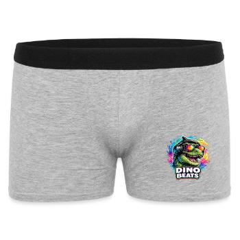 Dino Beats Neon DJ Spruch für Musikfans - Männer Boxer Shorts - Grau meliert - Vorne