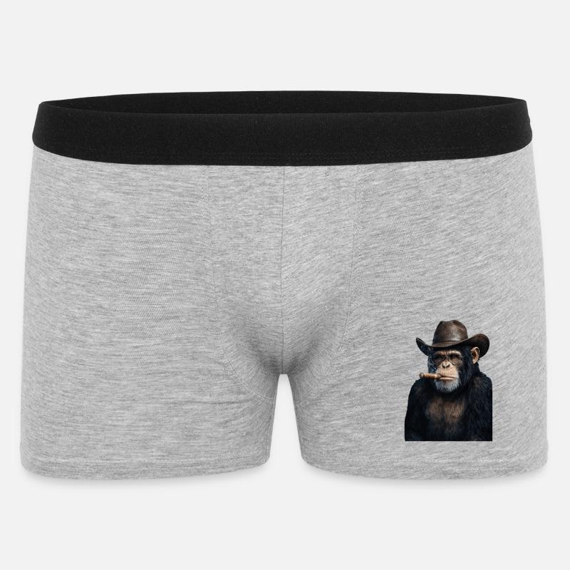 Schimpanse mit Cowboyhut und Zigarre - Männer Boxer Shorts - Grau meliert