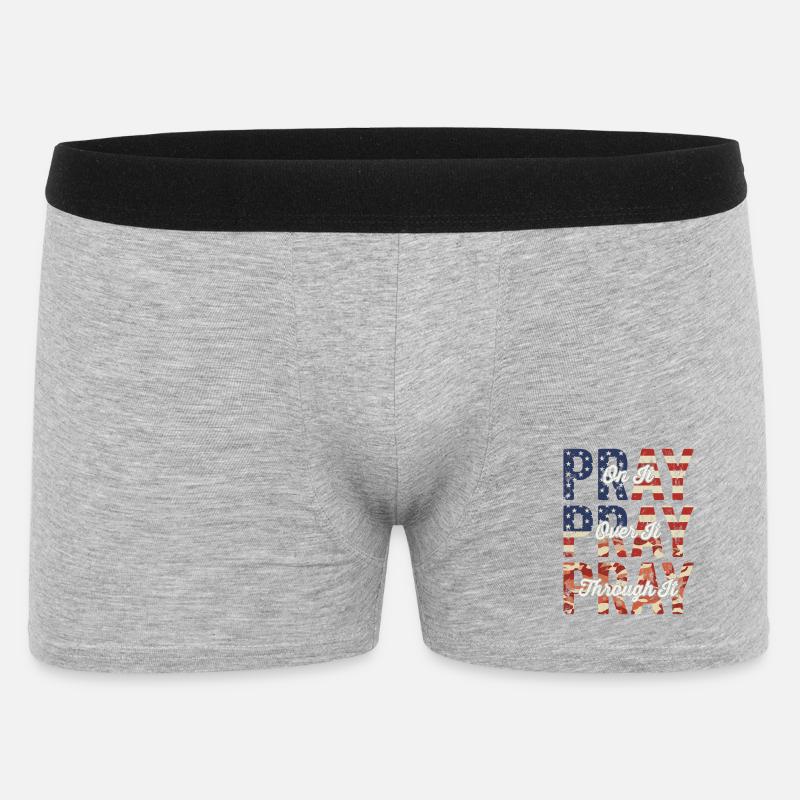 Pray On It Over It Through It – Flag Pattern - Men's Boxer Shorts - heather grey