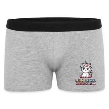Einhorn T-Shirt Friede Freude Fresse Halten - Männer Boxer Shorts - Grau meliert - Vorne