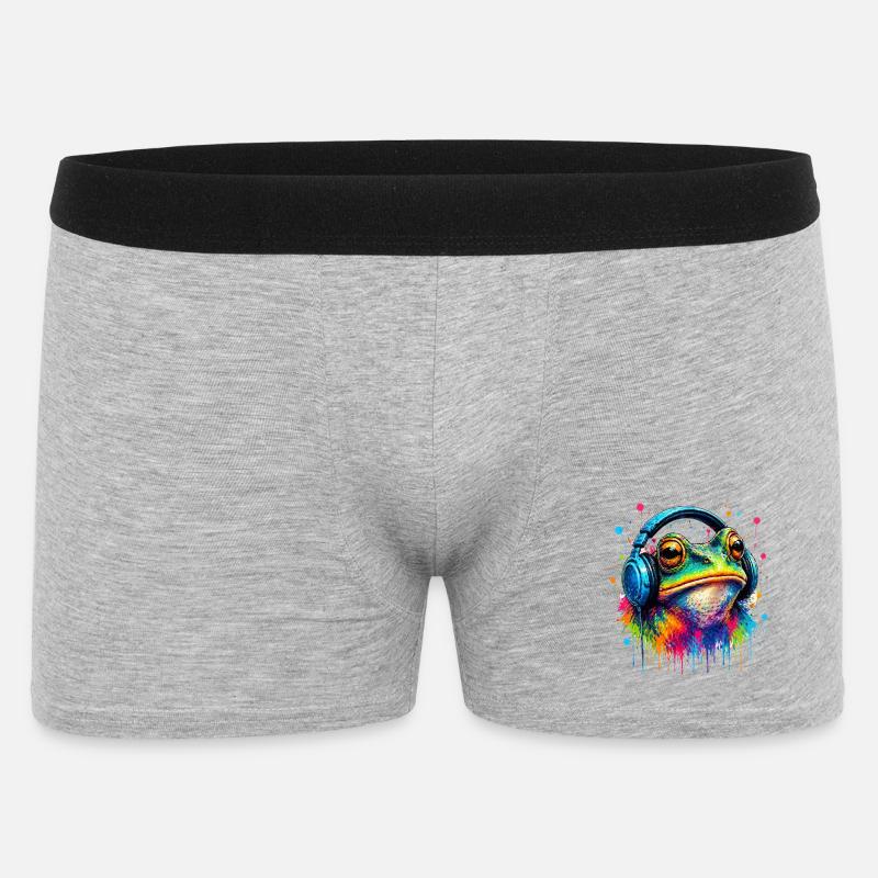 Farbexplosion Frosch mit Kopfhörern - Männer Boxer Shorts - Grau meliert