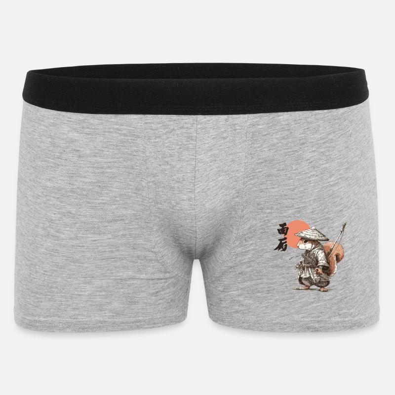 Samurai-Eichhörnchen unter roter Sonne - Männer Boxer Shorts - Grau meliert