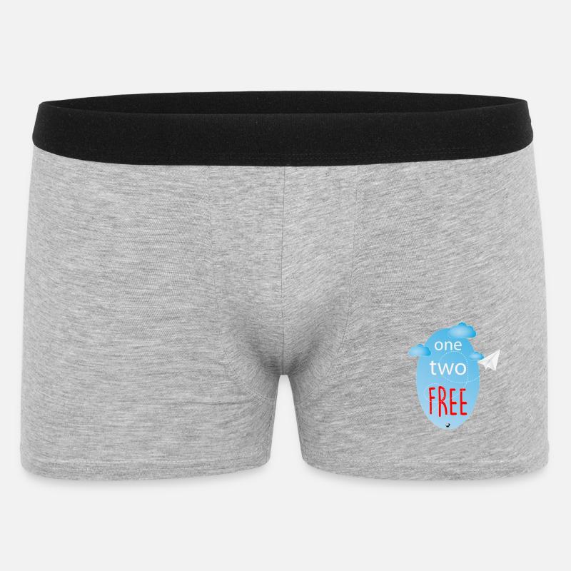 Oval, Wolken und wegfliegendes Papierflugzeug - Männer Boxer Shorts - Grau meliert